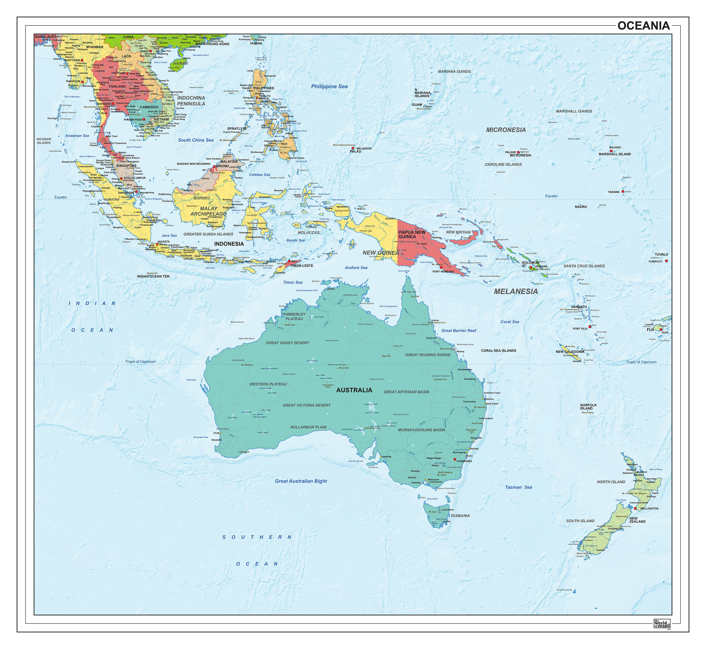 Kaart van Oceanië staatkundig 1284 | Kaarten en Atlassen.nl
