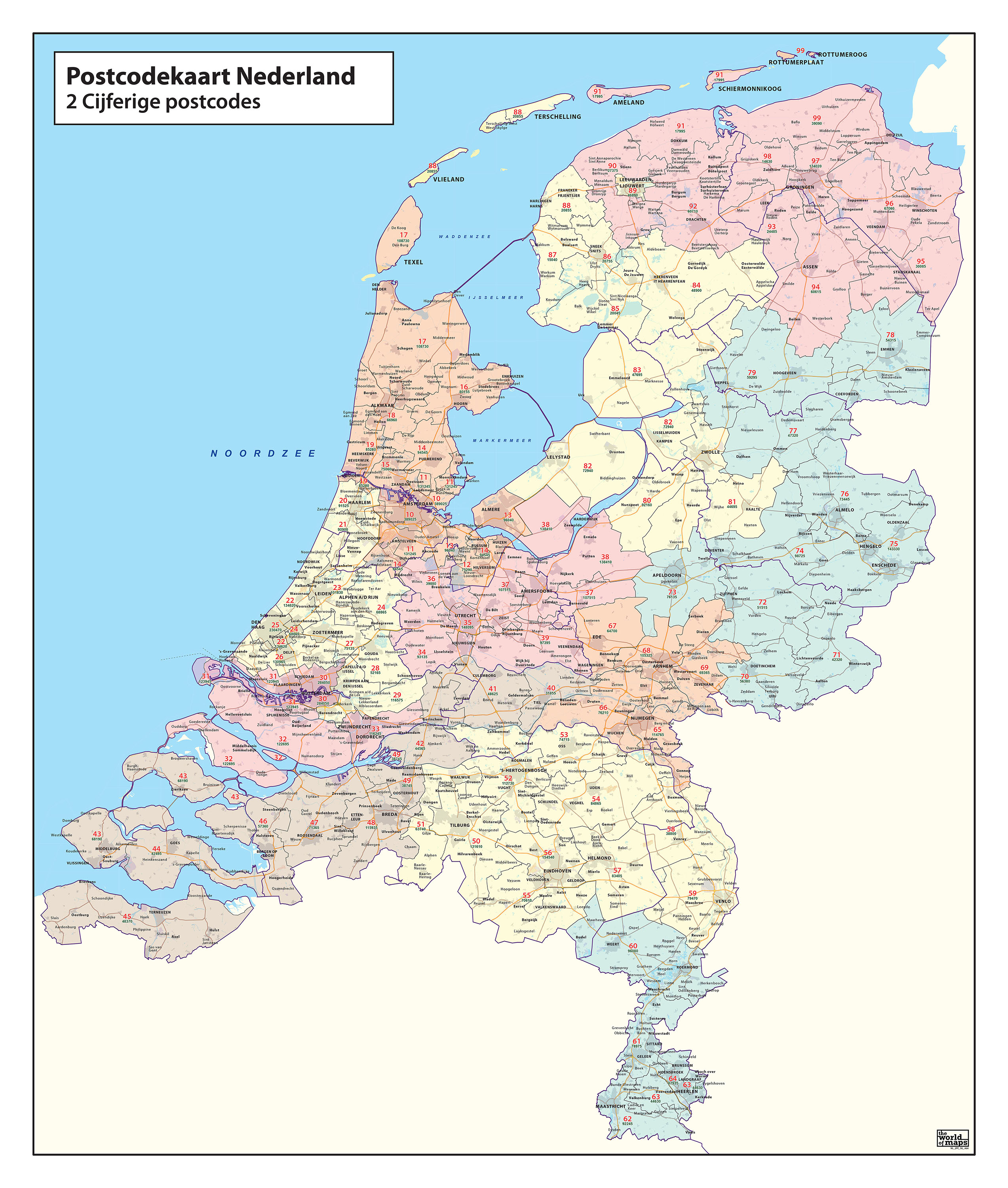 Digitale 2 Cijferige Postcodekaart Nederland Met Huishoudens 464 Kaarten En Atlassennl 9679