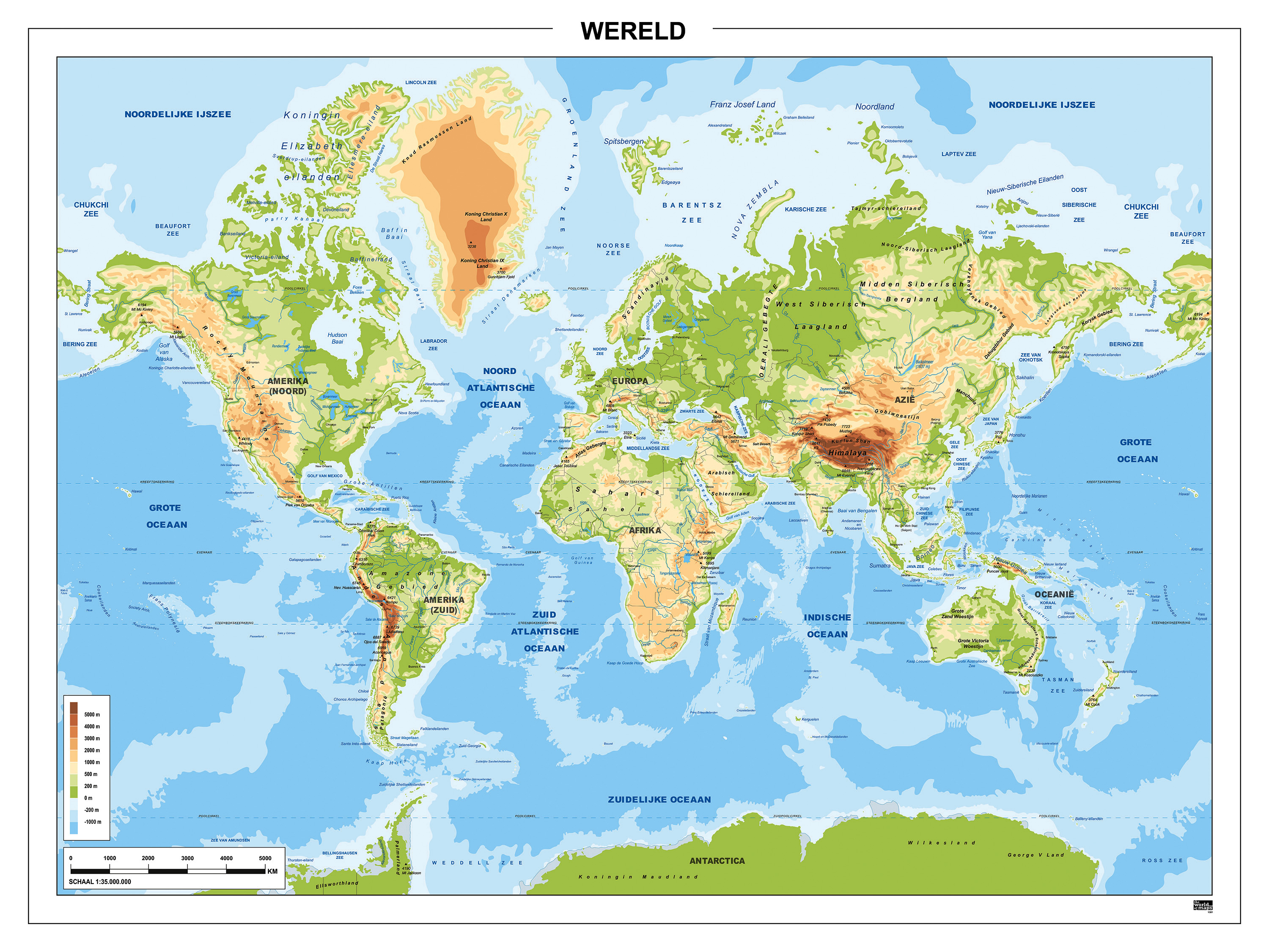 Digitale Wereldkaart Natuurkundig 1301 | Kaarten en Atlassen.nl