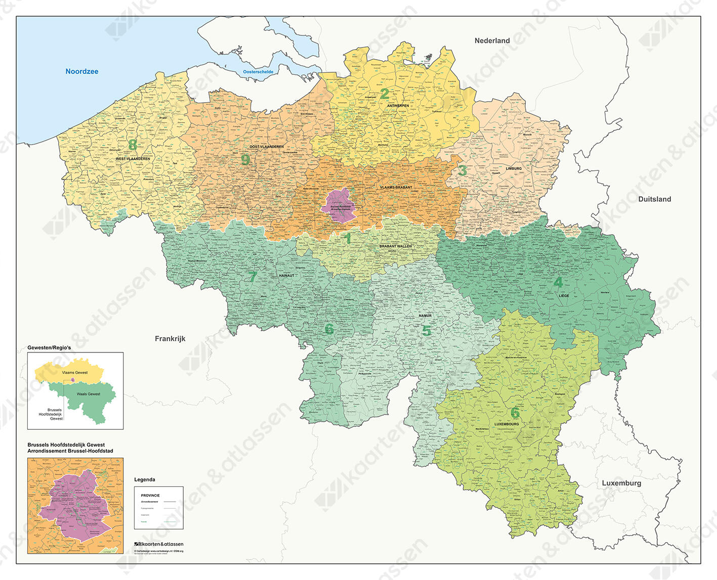 Postcode/gemeentekaart met deelgemeenten België