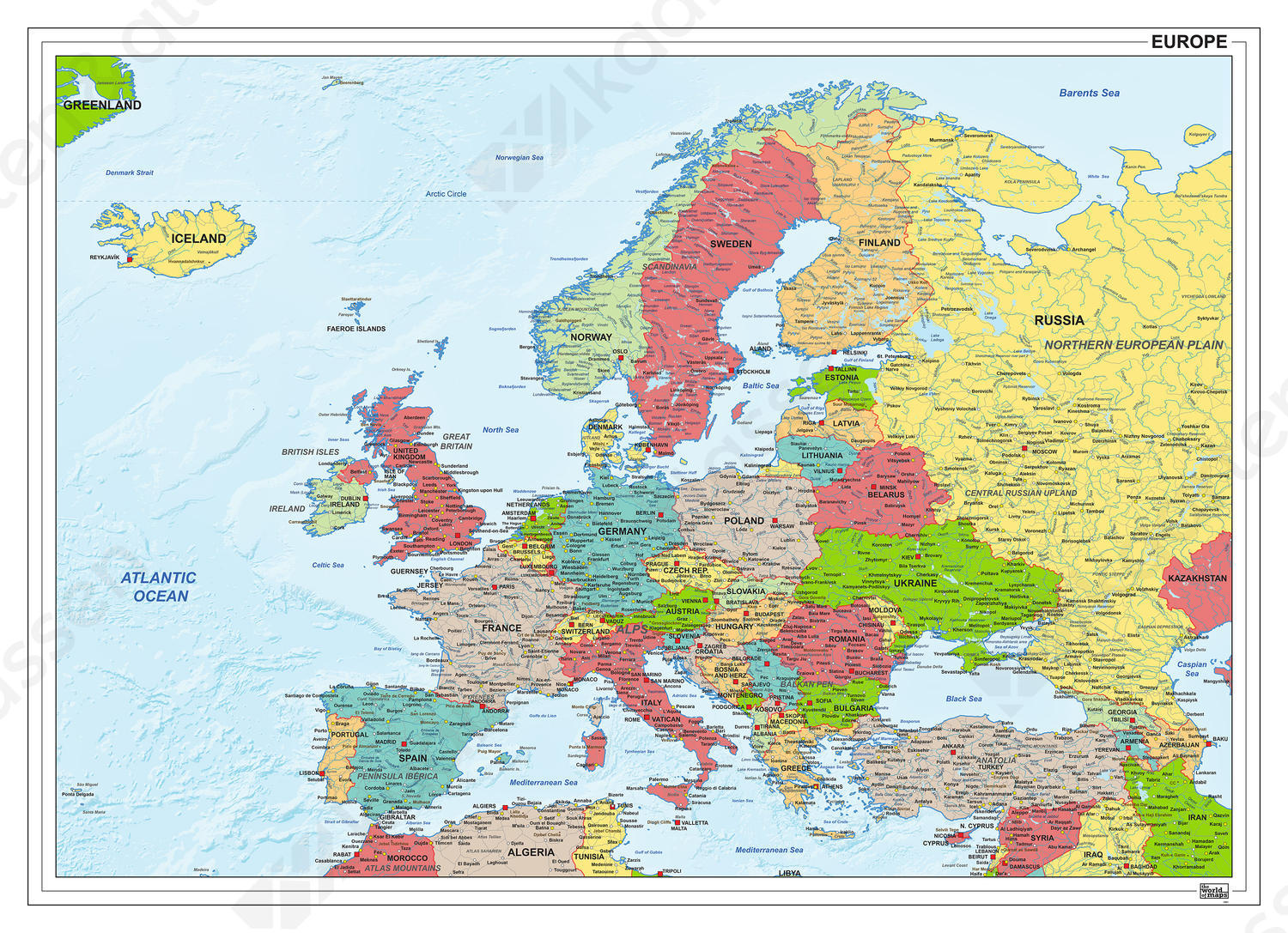 Digitale kaart van Europa staatkundig 1281 Kaarten en Atlassen.nl