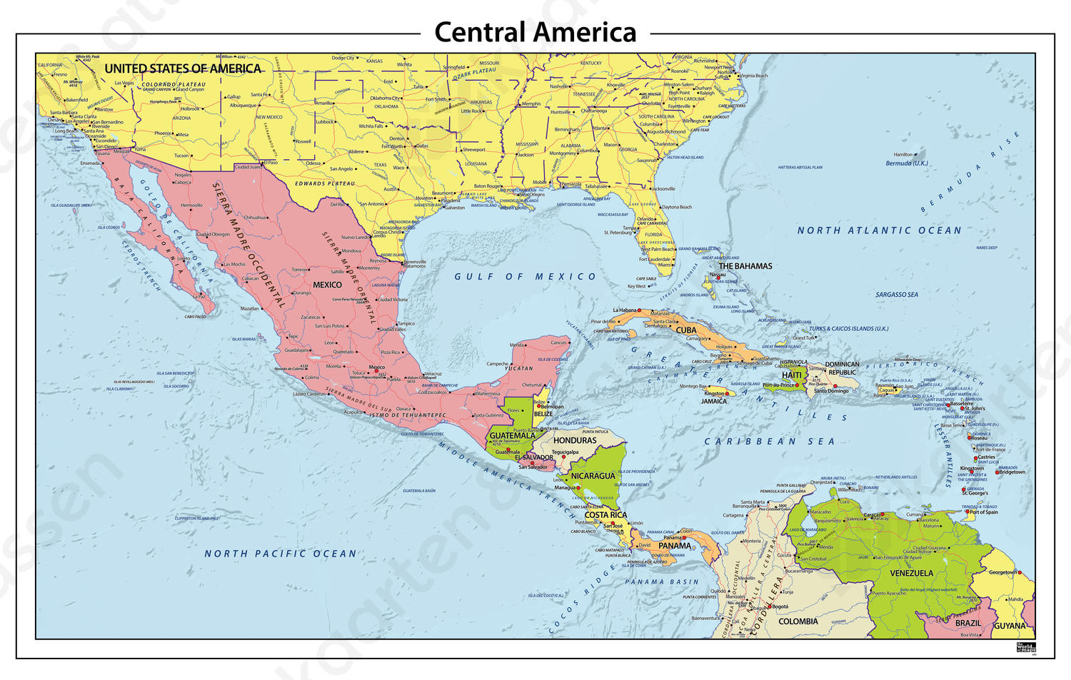Brullen Weinig Knorretje Digitale Centraal Amerika staatkundige kaart 630 | Kaarten en Atlassen.nl