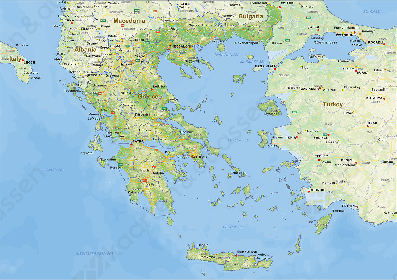 kaart griekenland Digitale Natuurkundige landkaart Griekenland 1435 | Kaarten en 