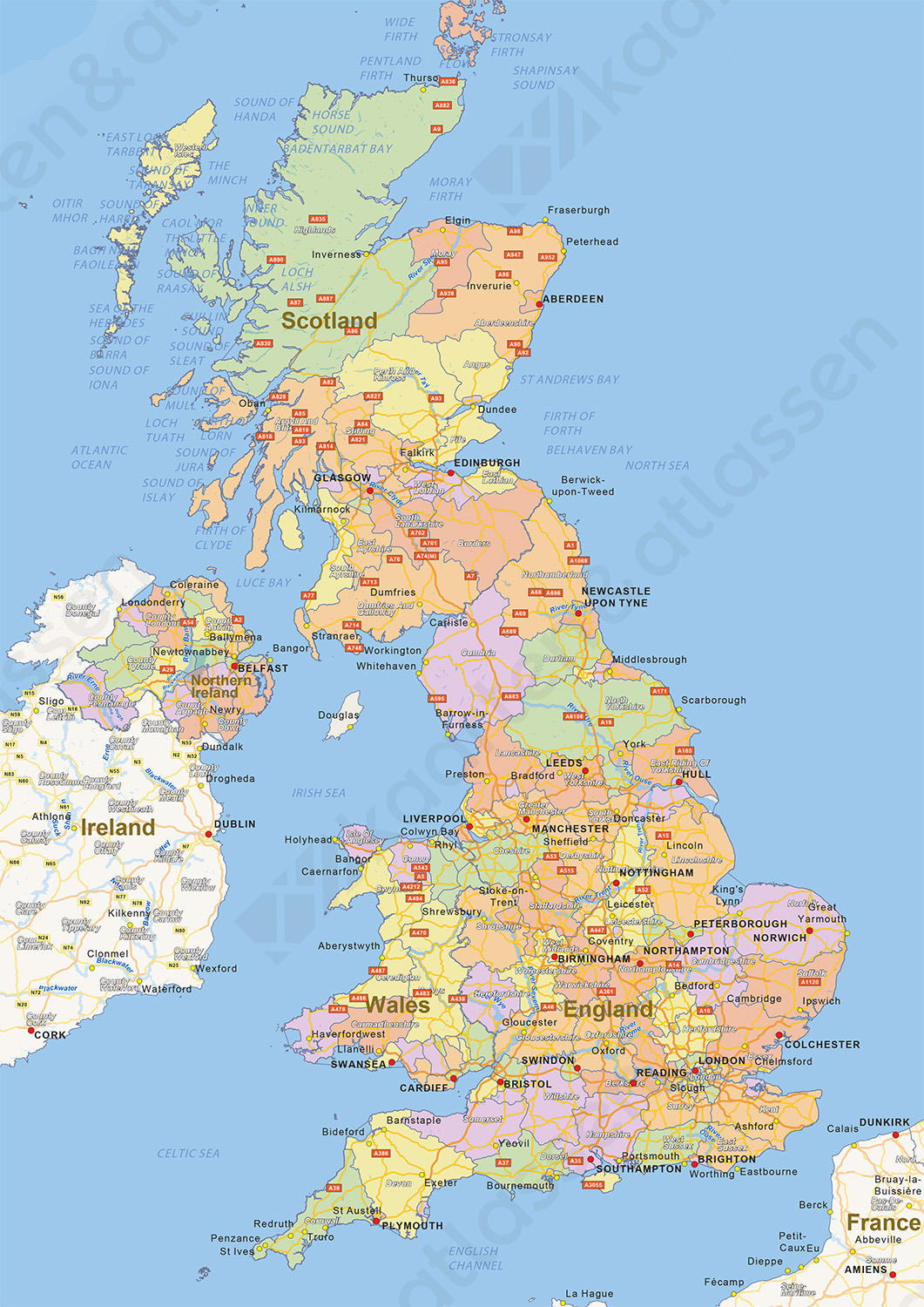 Digitale landkaart United Kingdom | Atlassen.nl