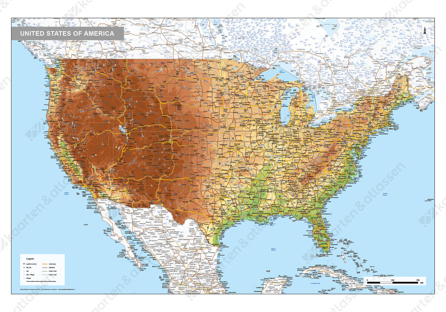 Natuurkundige kaart Verenigde Staten / USA 1732 | Kaarten en