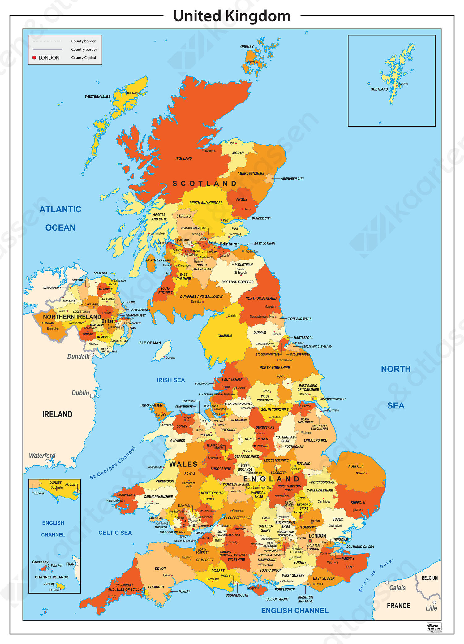 kaart engeland steden Verenigd Koninkrijk/United Kingdom Graafschappen 754 | Kaarten en 