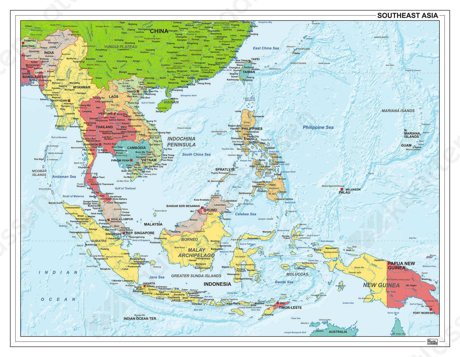 Digitale Zuidoost Azië Kaart Staatkundig 1305 | Kaarten en ...