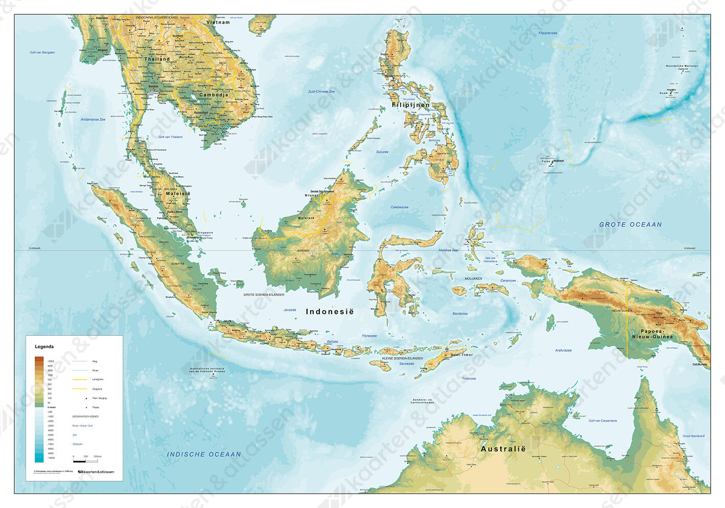 Natuurkundige kaart van Indonesië