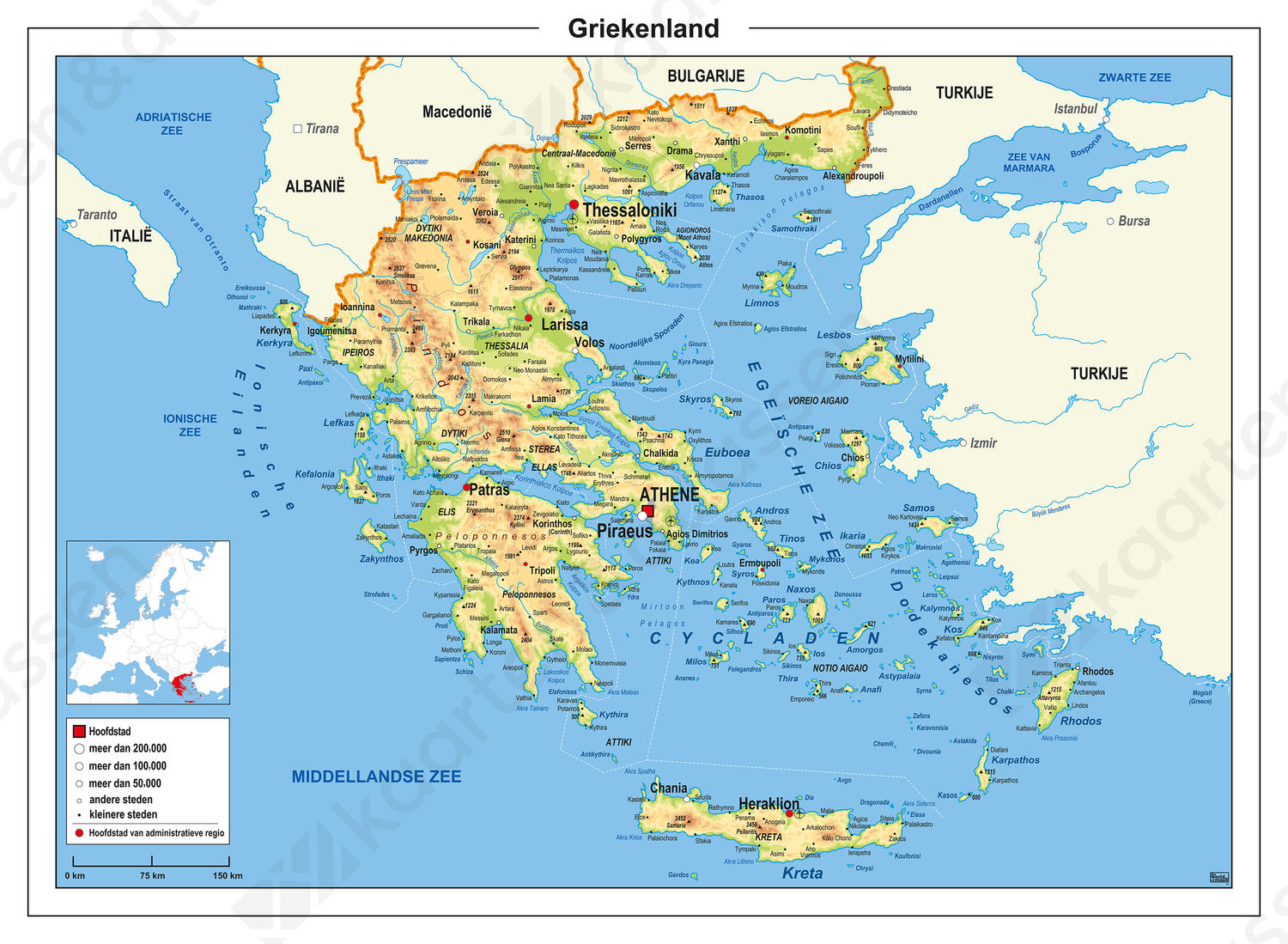 kaart griekenland Griekenland Kaart Natuurkundig 765 | Kaarten en Atlassen.nl