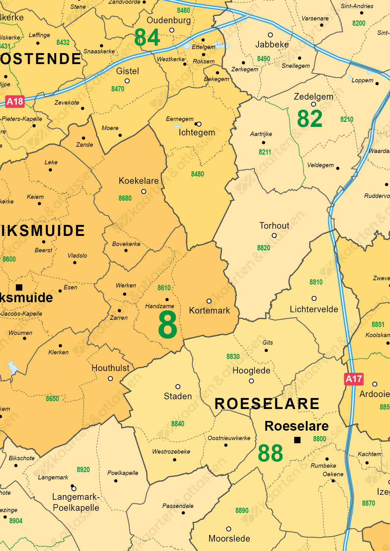 Postcode Kaart Vlaanderen - Vogels