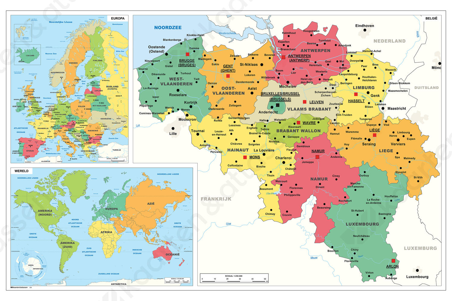 Schoolkaart België/Wereld/Europa | Kaarten en