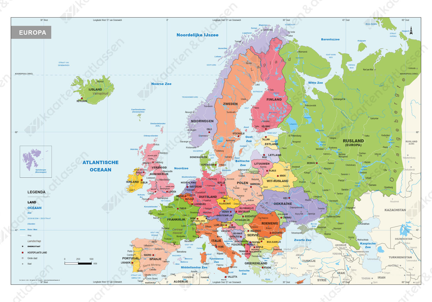 De Kaart Van Europa Met Hoofdsteden - Kaart