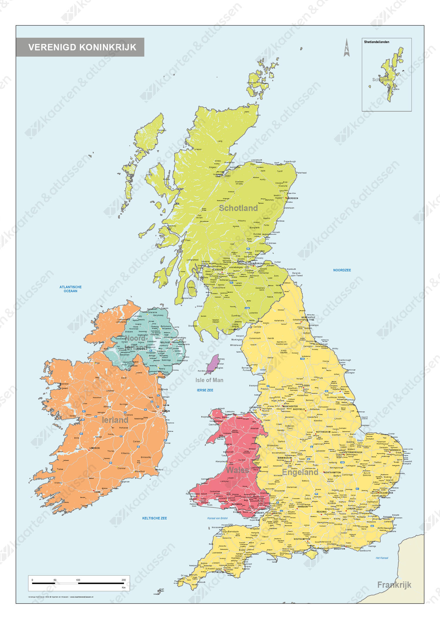 Ierland en de UK / Verenigd Koninkrijk staatkundige kaart 1536 | Kaarten