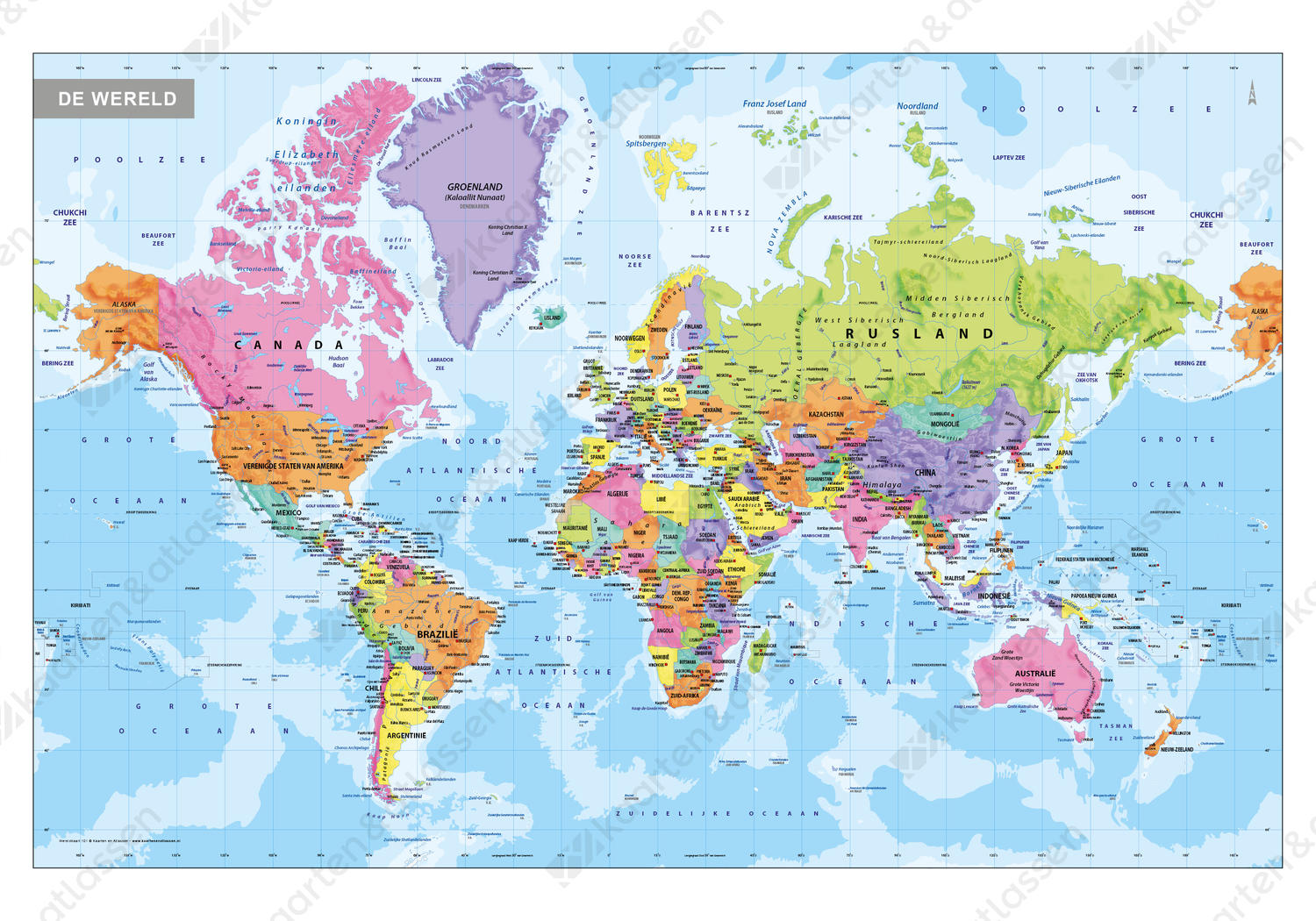 Wereldkaart Staatkundig Gelamineerd Kaarten en