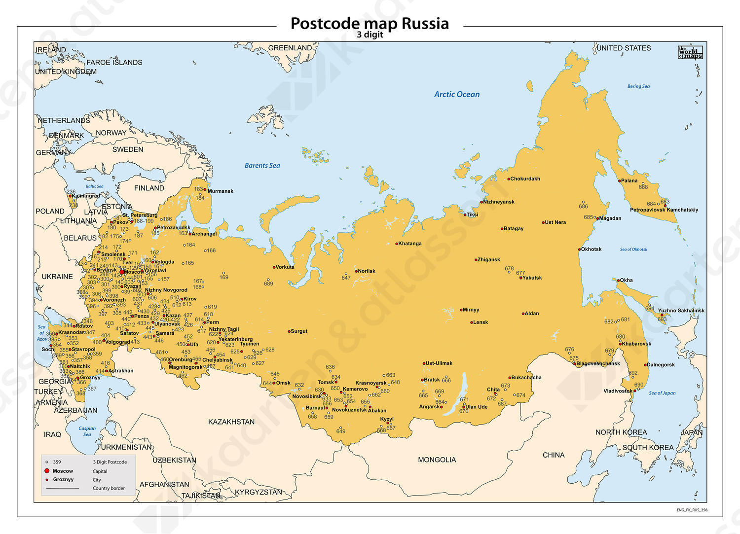 Rusland 3-cijferige postcodekaart 258 Kaarten en