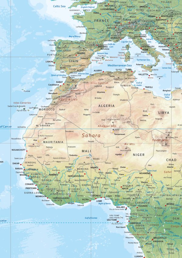 Wereldkaart XXL Natuurkundig met reliëf 1272 - Afbeelding 2