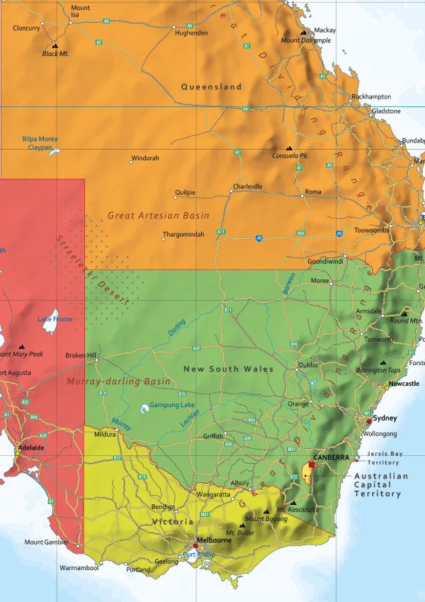 Australië en Nieuw-Zeeland kaart Staatkundig 1600 - Afbeelding 2