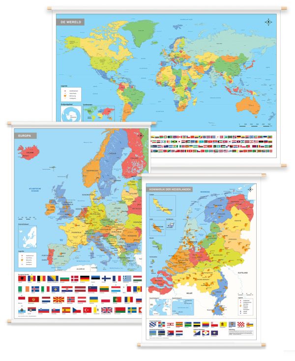 Wereld 140x100cm Europa en Nederland 100x140cm