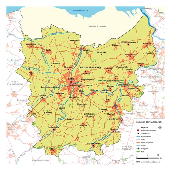 Schoolkaart provincie Oost-Vlaanderen 1819