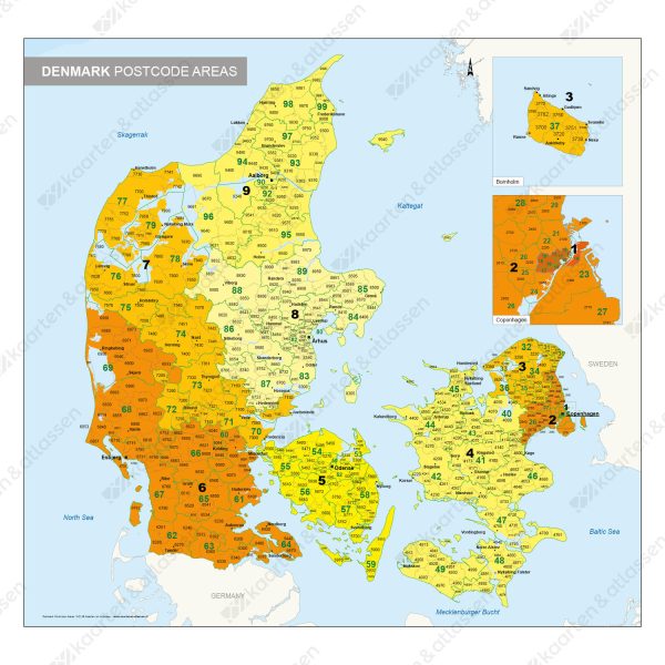 1-, 2- en 4-cijferige Postcodekaart Denemarken 1523